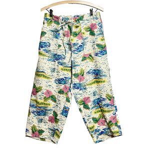 VTG Only Necessities Linen Pants Elastic Waist Sz 14 Tropical‎ Resort Vacation